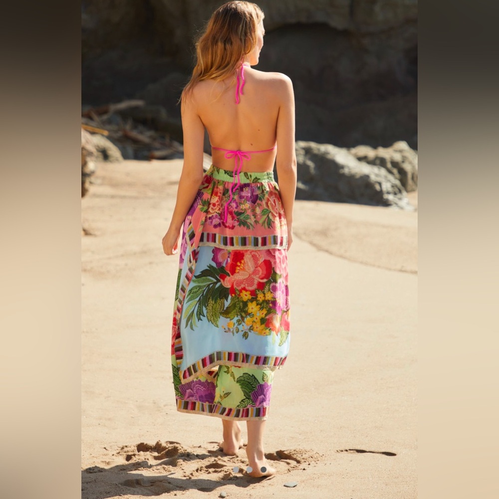 Farm Rio Flower Scarves Wrap Cover-Up Pants - Picture 10 of 10